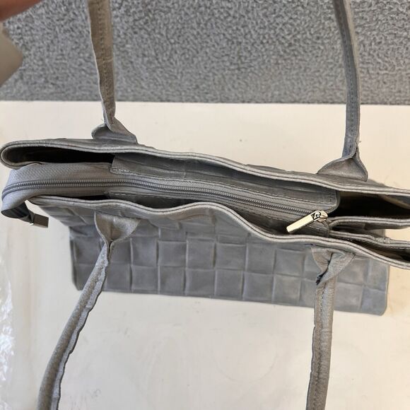 Jijou Capri Leather Hand Bag Tote Bag Gray Hand Italy Made Work Office Everyday - Picture 7 of 11